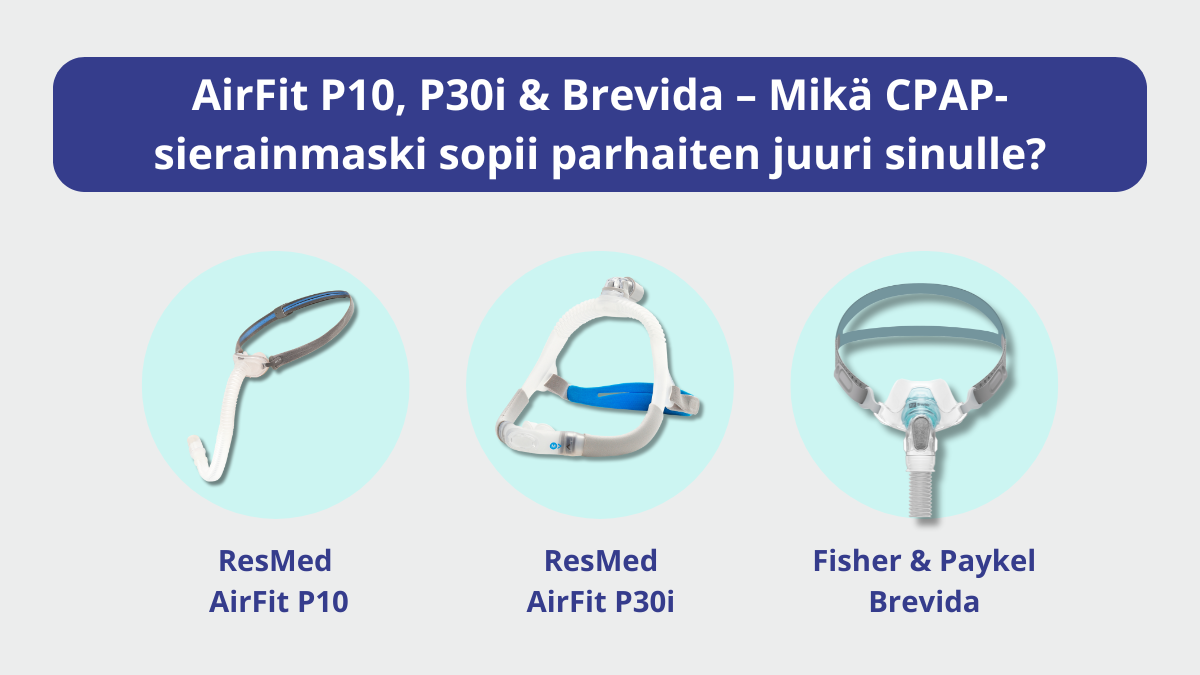 ResMed AirFit P10 vs. AirFit P30i vs. F&P Brevida – Mikä CPAP-sierainmaski sopii parhaiten juuri sinulle?