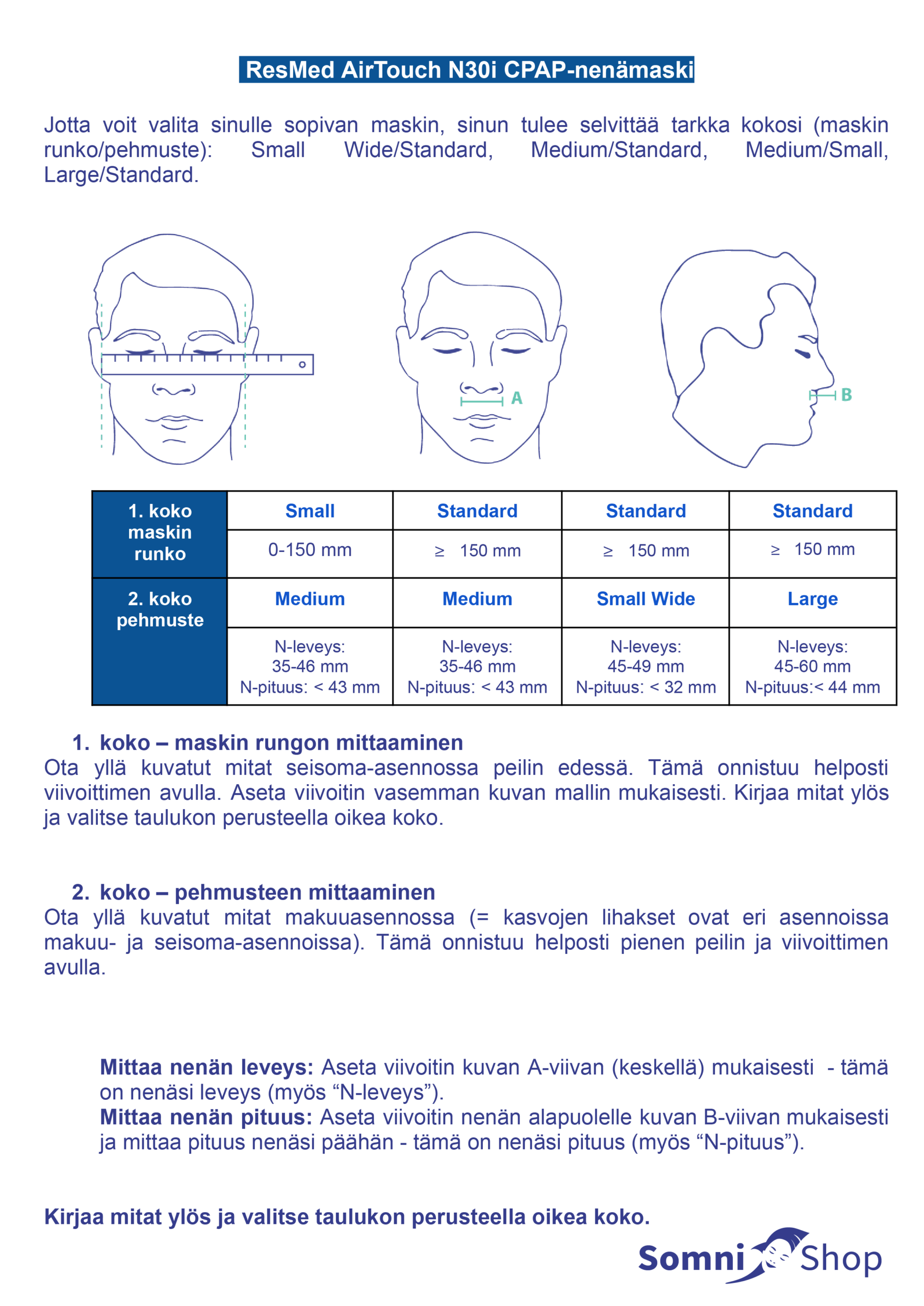 Size Guide ResMed AirTouch N20i